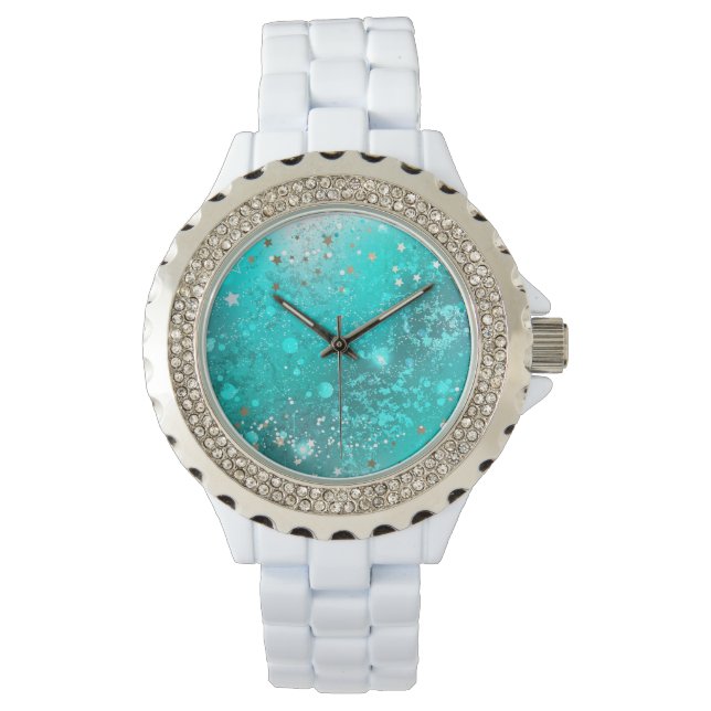 Mint Turquoise Foil Background Watch (Front)