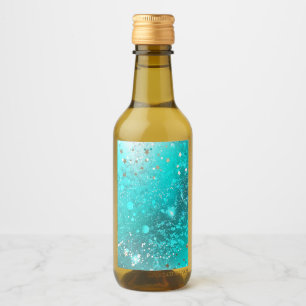 Mint Turquoise Foil Background Wine Label