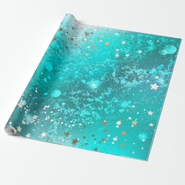 Mint Turquoise Foil Background Wrapping Paper (Unrolled)