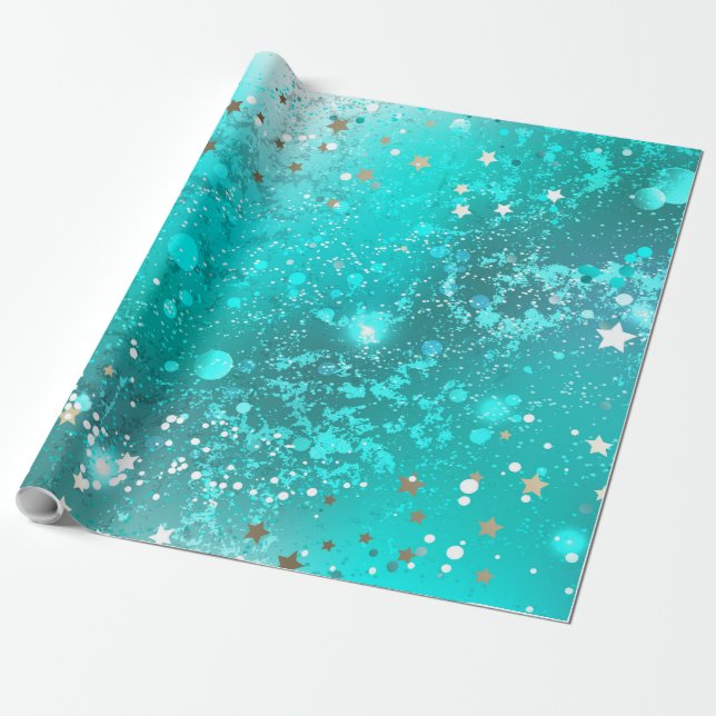 Mint Turquoise Foil Background Wrapping Paper (Unrolled)