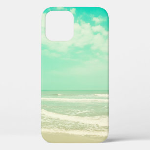 Mint turquoise retro beach background,vintage,beac iPhone 12 case