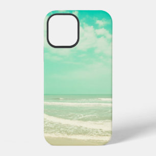 Mint turquoise retro beach background,vintage,beac iPhone 12 case