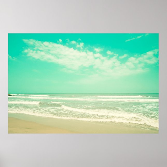 Mint turquoise retro beach background,vintage,beac poster (Front)