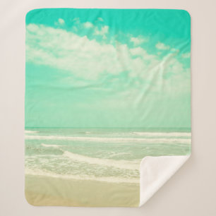 Mint turquoise retro beach background,vintage,beac sherpa blanket