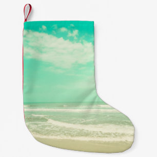 Mint turquoise retro beach background,vintage,beac small christmas stocking