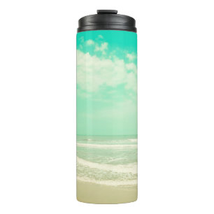 Mint turquoise retro beach background,vintage,beac thermal tumbler