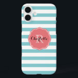 Mint Turquoise Stripes Monogram iPhone 16 Plus Case<br><div class="desc">Designs for any Occasion. More designs and matching items are available at my store. - http://www.zazzle.com/designbylang* - 
Thanks for visiting!

DesignByLang</div>