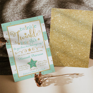 Mint Twinkle Little Star Baby Shower Invitation