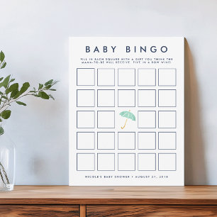 Mint Umbrella   Baby Shower Bingo Game Card