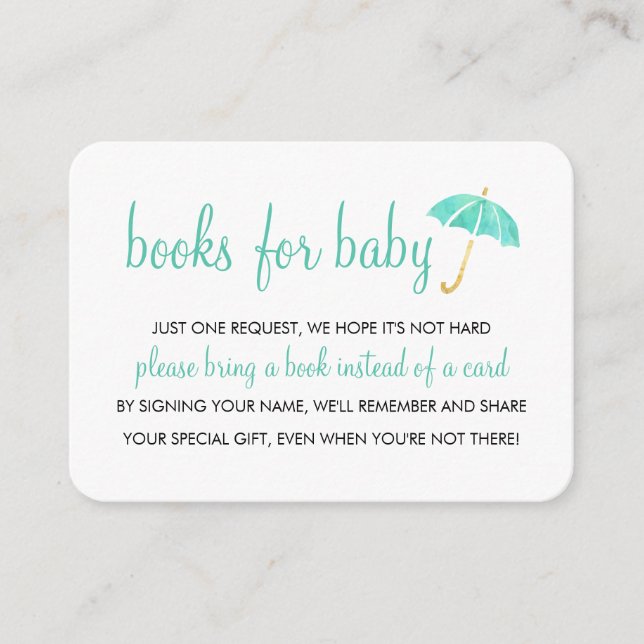 Mint Umbrella Baby Shower | Books for Baby Insert (Front)