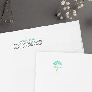 Mint Umbrella Baby Shower Return Address Labels