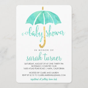 Mint Umbrella Neutral Baby Shower Invitations