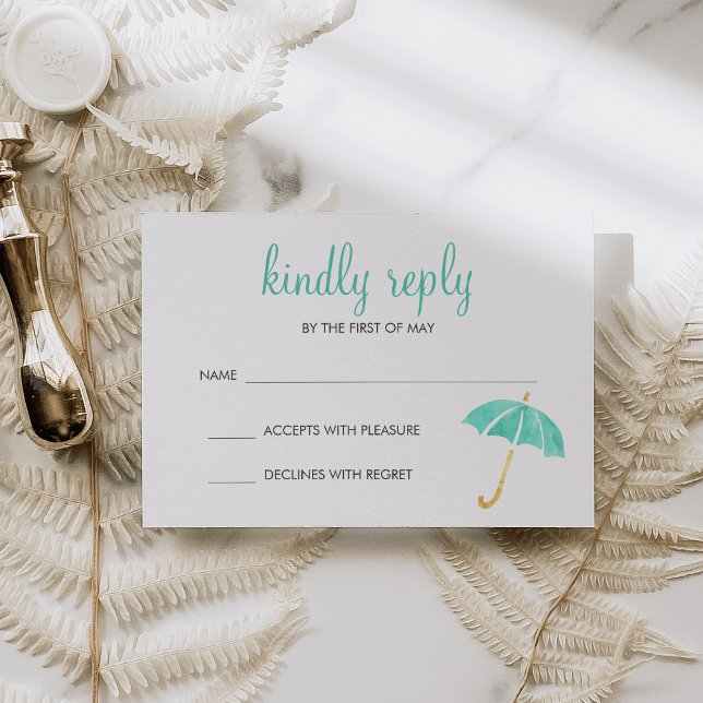 Mint Umbrella Neutral Baby Shower RSVP Response (Creator Uploaded)