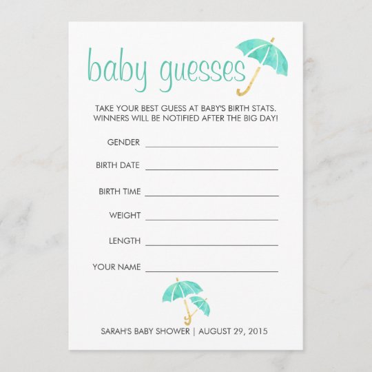 Mint Umbrellas Baby Shower Guessing Game | Zazzle.co.uk