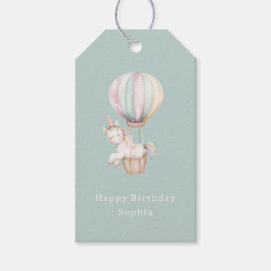 Mint Unicorn Hot Air Balloon Birthday Gift Tags