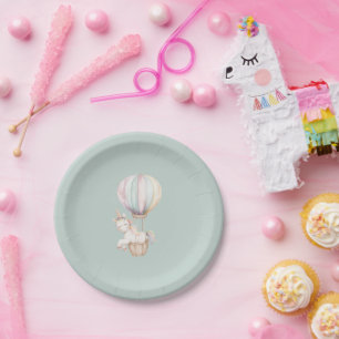 Mint Unicorn Hot Air Balloon Birthday Paper Plate
