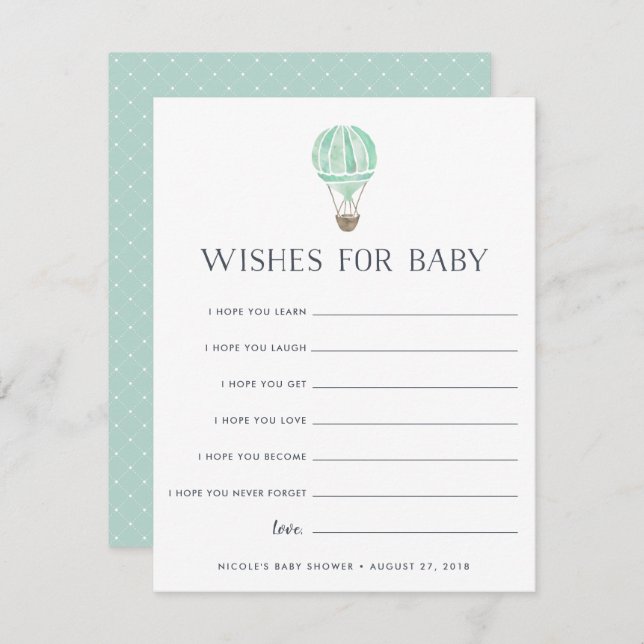 Mint | Up in the Air Baby Shower Wishes Card (Front/Back)