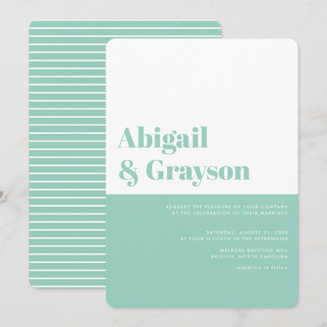 Mint Vertical Colour Block Wedding Invitation (Front/Back)
