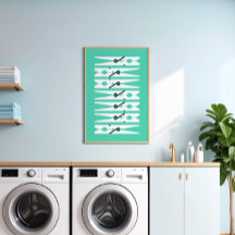 Mint Vintage Clothes Pins Graphic Laundry Room Art