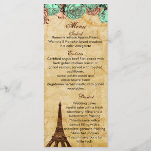 mint vintage eiffel tower Paris wedding menu cards