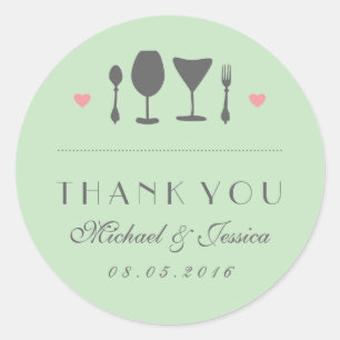 Mint Vintage Fork Spoon Wedding Thank You Sticker