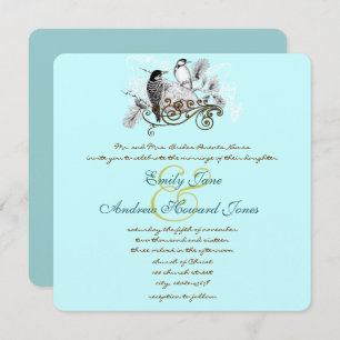 Mint Vintage Lovebirds Wedding Invitation