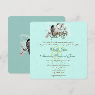 Mint Vintage Lovebirds Wedding Invitation