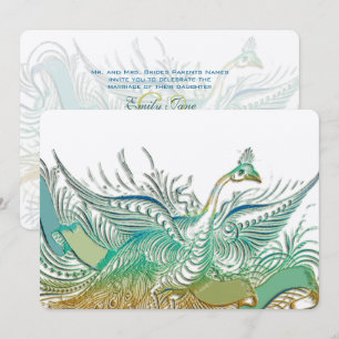 Mint Vintage Romantic Peacock Birds Wedding Invitation