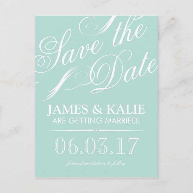Mint Vintage Script Save the Date Announcement Postcard (Front)