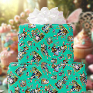 Mint Vintage Watercolor Easter Bunny Eggs Floral Wrapping Paper