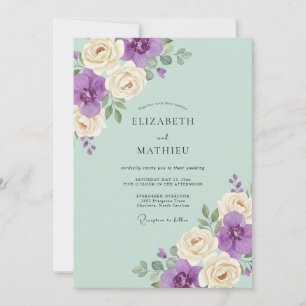 Mint Violet Petal Wedding Invitation