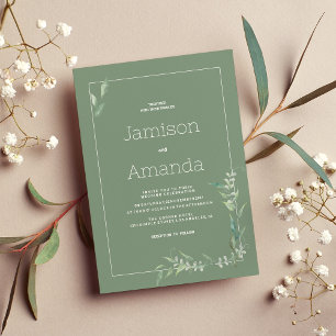 Mint watercolor botanical greenery Wedding Invitation