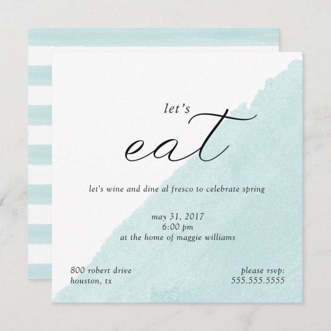 Mint Watercolor Dinner Party Invitation (Front/Back)