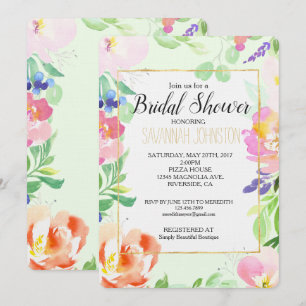 Mint Watercolor Floral Bridal Shower Invitation