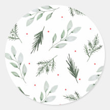 Mint Watercolor Floral Christmas Sticker