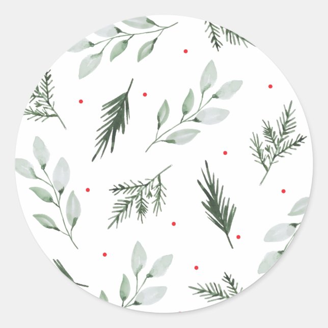 Mint Watercolor Floral Christmas Sticker (Front)