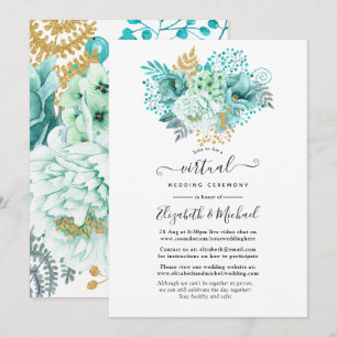 Mint Watercolor Floral Online Virtual Wedding Invitation
