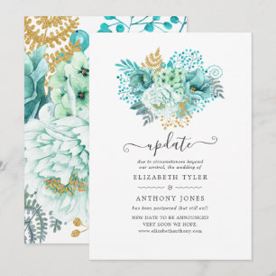 Mint Watercolor Floral Wedding Update Invitation