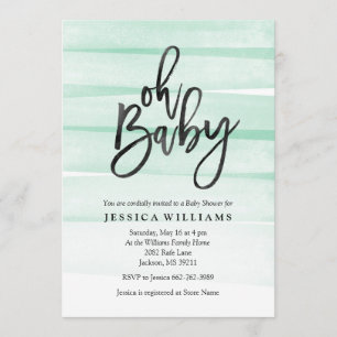 Mint Watercolor Gradient Oh Baby Shower Invitation