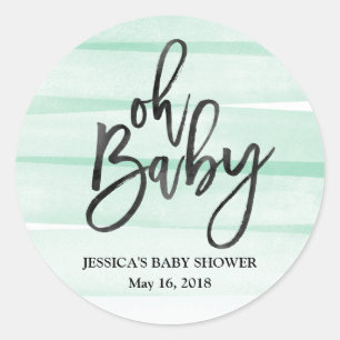 Mint Watercolor Gradient Oh Baby Shower Sticker