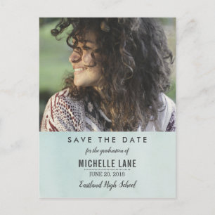 Mint Watercolor Graduate Save The Date Photo Postcard