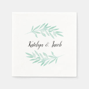 Mint Watercolor Green Foliage Custom Wedding Napkin