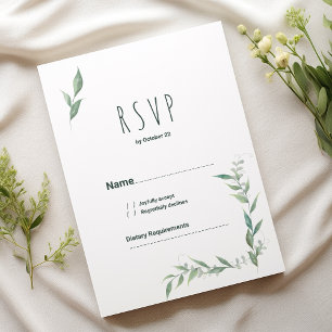 Mint watercolor greenery wreath RSVP Invitation