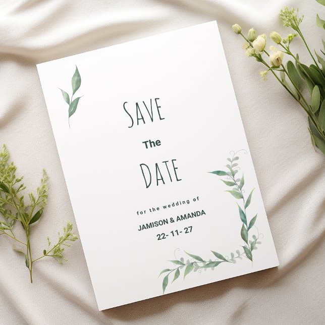 Mint watercolor greenery wreath Save The Date Invitation (Mint watercolor greenery wreath Save The Date )