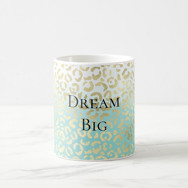 Mint Watercolor Ombre Glam Gold Leopard   Coffee Mug (Center)