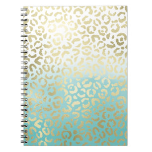 Mint Watercolor Ombre Glam Gold Leopard   Notebook