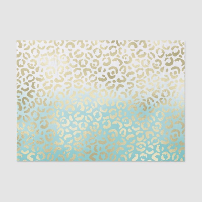 Mint Watercolor Ombre Glam Gold Leopard   Tissue Paper (Front)