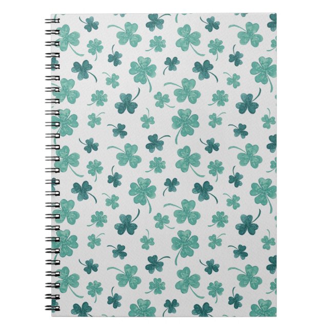 Mint Watercolor Shamrock St Patricks Day Notebook (Front)