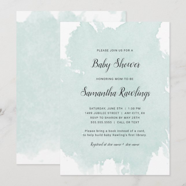 Mint Watercolor Splash Baby Shower Invitation (Front/Back)