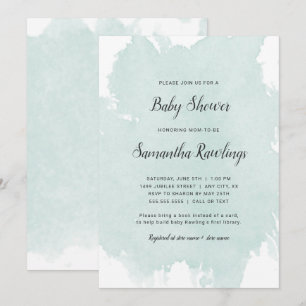 Mint Watercolor Splash Baby Shower Invitation